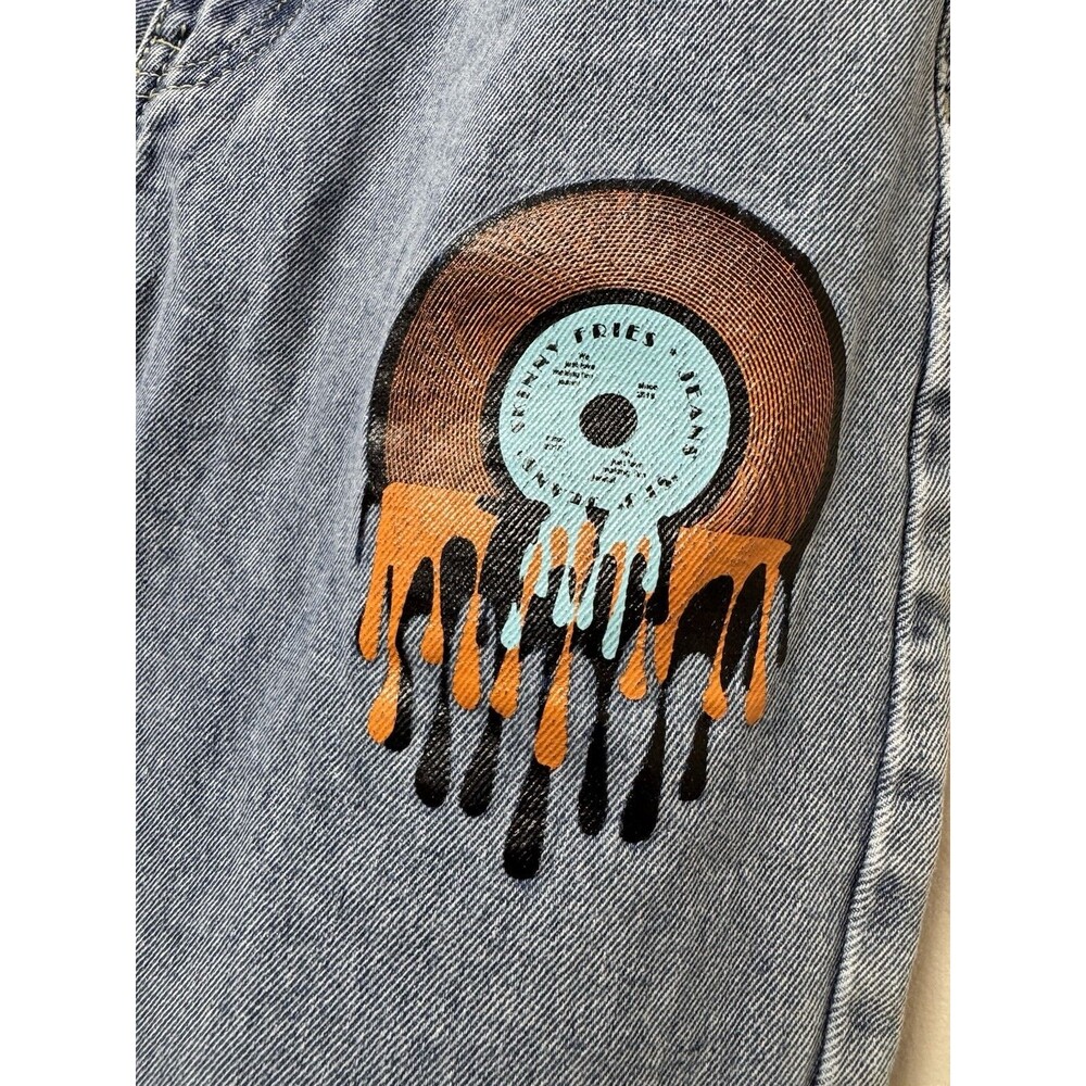 Skinny Fries High Rise Wide Leg Jeans Large Logo Skater Size 3 Y2K 90's - Picture 2 of 8